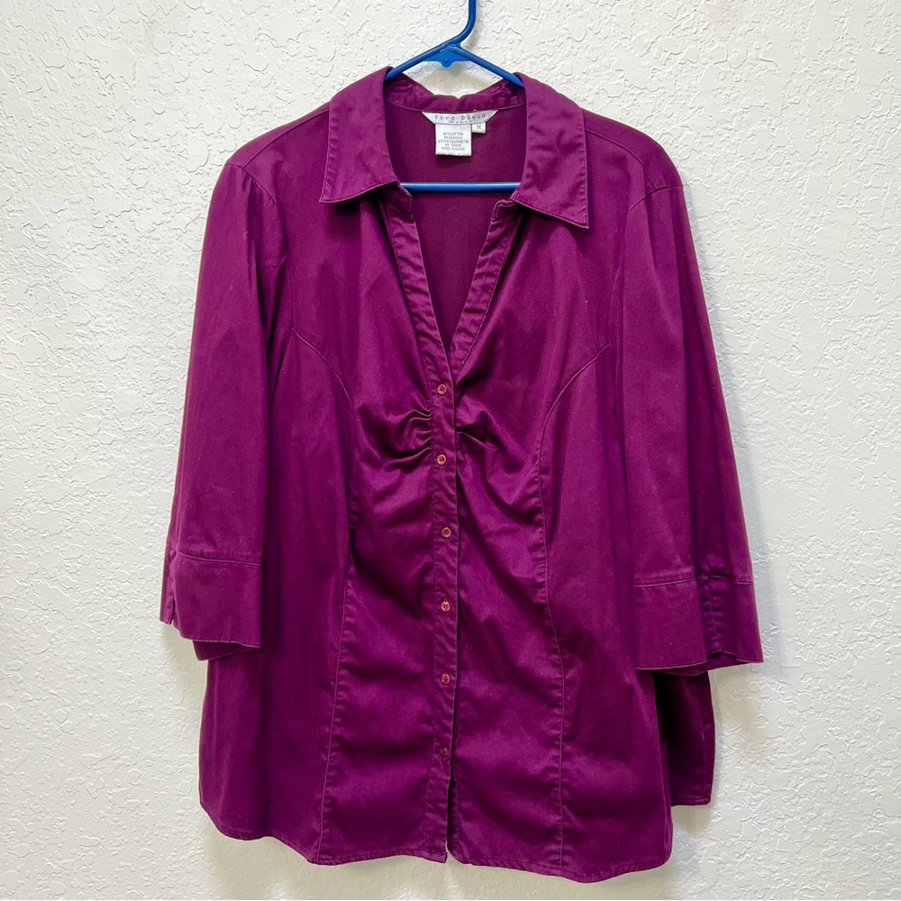 Fred David Woman 1X Button Down Top Purple Blouse VTG Workwear Casual Office
